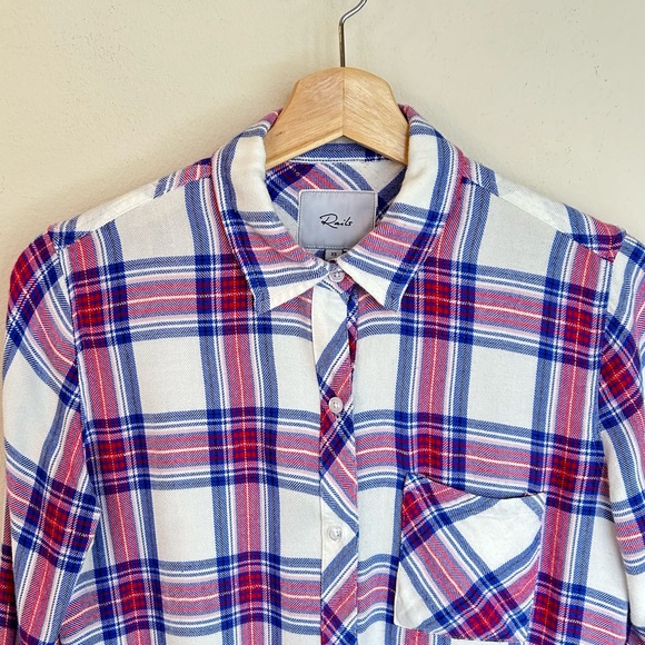 Rails Soft Plaid Button-up Top Hunter White Azure Scarlet XS - Picture 3 of 12